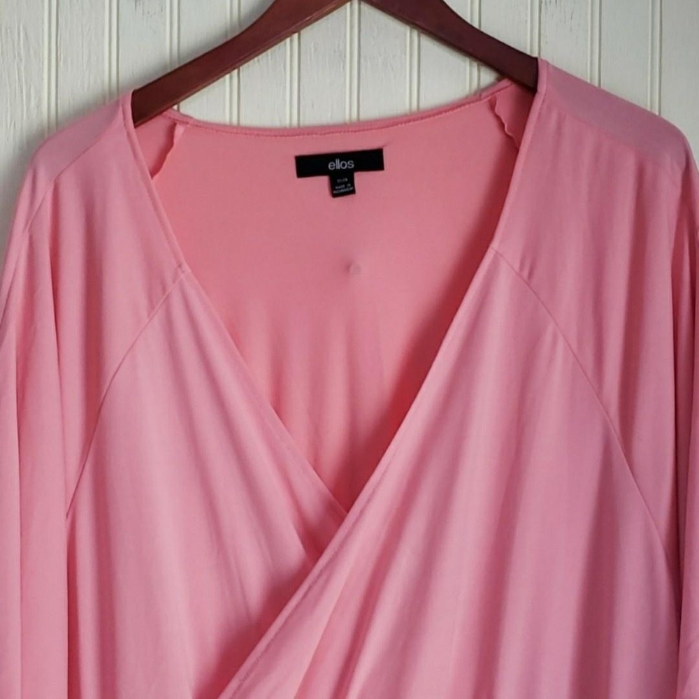 Ellos Dress Womens 22/24 Pink Solid Kimono‎ Half Sleeve V Neck Wrap Maxi Jersey